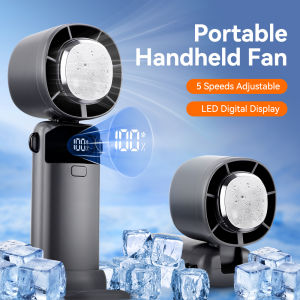 3600mAh Handheld Mini Fan Ice Sensation Pocket Cooling Fan Foldable Portable Neck Hanging Fans High Speed Turbo Fan 5 Speed USB Rechargeable Fan with Phone Stand and Display Screen