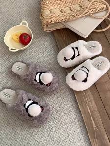 Xixitiao 2024 mới dễ thương Gấu Trúc Nhỏ bông dép vui vẻ lông cừu lót ấm áp và thoải mái nhà bít mũi bông mùa đông