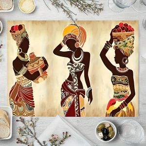 Ethnic African Woman Print Linen Placemat Heat-Insulating & Non-Slip Placemat Kitchen & Dining Table Accessory