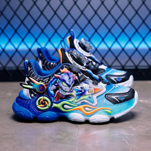 Kids Cool Rotating Button Twinkle Glowing Sports Shoes Anti-slip Soft Bottom Leather Surface Ultra-light Dad Shoes