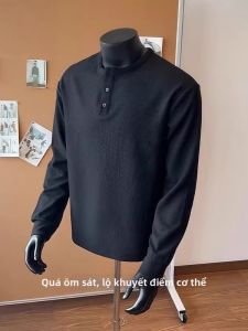 XIBAIYI | Áo Thun Tay Dài Cổ Henley Cotton Kích Cỡ Lớn