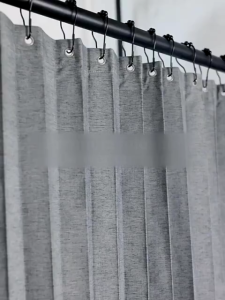 Linen Shower Curtain for Bathroom Foldable Washable Cloth with Ring set Grey