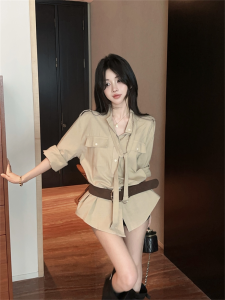 GUZILIAN | Design Loose Slimming Long Sleeve Shirt With Belt