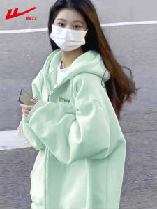 Áo Khoác Cardigan Trùm Đầu Màu Xanh Lá Cây Dày Dặn Rộng Rãi Có Khóa Kéo Áo Khoác Ngoài Thể Thao Cho Nữ Mùa Xuân 2024