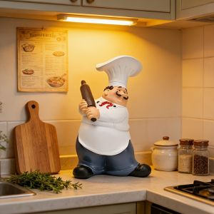 Mustache Chef-Chef Resin Statue Waving Rolling Pin,Kitchen Decoration/Restaurant Decoration/Table decoration/Home Decoration