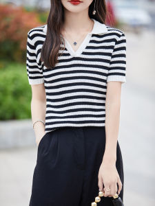 DONGYINUAN | French Stripe Knitted Cotton T-shirt