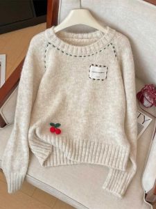 Elegant Embroidered Cherry Oversized Womens Knitwear Spring Autumn Comfortable Soft New Style Inner Wear Turtleneck Top