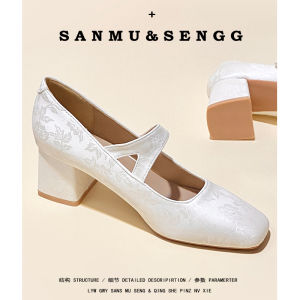 Retro Mary Jane Womens Shoes New Chinese Style National Trend Thick Heel Single Shoes Match Horse Face Skirt Beige Square Head High Heels