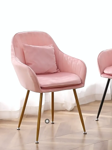 เก้าอี้กินข้าว เก้าอี้แต่งหน้ามินิมอล เก้าอี้กำมะหยี่ขาเหล็กสีทอง ให้สัมผัสนุ่มสบาย ระบายอากาศได้ดี มาพร้อม หมอนอิงขนาดเล็ก สีเดียวกับเก้าอี้