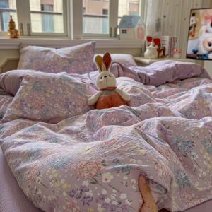 Double Layer Crinkled Gauze Cloud Feel Bedding Set with Fitted Sheet