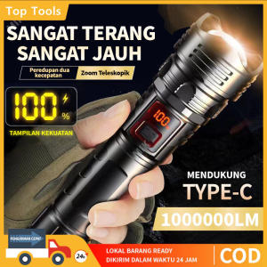 10000Lm Terang Senter Led Laser Putih Rechargeable Zoom Flashlight Long Battery Life
