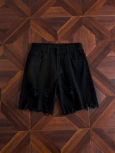 ZHUOCAN | Ripped Frayed Light Denim Shorts Loose Five Divided Pants