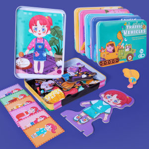 Magnetic Childrens Puzzle Toy Early Education Brain Teaser Dress-Up Multi-Functional Wooden Jigsaw Puzzle for Toddlers