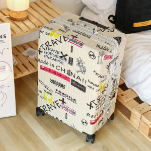 Good-looking Japanese Style Luggage Womens Trolley Case Mens Small Aluminum Frame 20 Suitcase Thickened Password Leather Suitcase 24-Inch