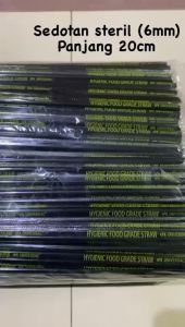 sedotan plastik hitam steril hygienis food grade universal 6mm 1 sisi runcing kopi juice teh jus 20 cm isi 250 batang