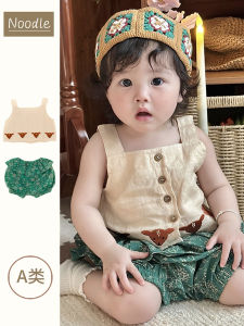Cute Baby Girl Summer Outfit Cotton Linen Casual Style Fashionable Ensemble Infant Clothing Set Street Style Inspired