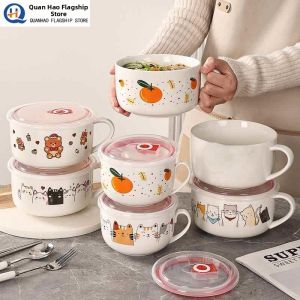 Microwaveable Ceramic Soup Container with Lid and Handle