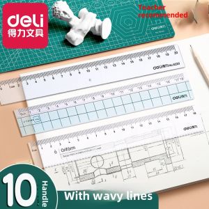 Deli Transparent Ruler Square Ruler with Wave Line for Elementary School Students Multi-Functional Special 15/18/20cm Kids Cute Cartoon Plastic Ruler Drawing Measurement a Scale Grade One Measure Gauge