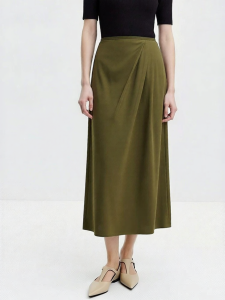 AMII | Elegant Work Style Pleated Slit Skirt Female Color Contrast Thin Waistband