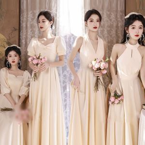 Female Morning Dresses Pure Color Champagne Bridesmaid Wedding Fairy Can Wear Sisters Group Graduation Evening Dress For Women