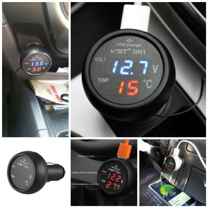Tẩu sạc nhanh điện thoại trên ô tô 12v-24v 3in1 đa năng kèm đồng hồ báo nhiệt độ- báo vôn ắc quy mẫu mới loại tốt