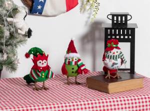 Christmas Table Decorations Birds Set of 3 Christmas Standing Bird Figurine Table Top Decor Tiered Tray Decor Green White Xmas Birds Ornaments