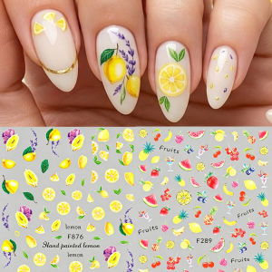 2pcs Summer Juicy Fruits Nail Art Stickers Japanese Style Peach Lemon Watermelon Adhesive Blooming Nail Decals for DIY Manicure