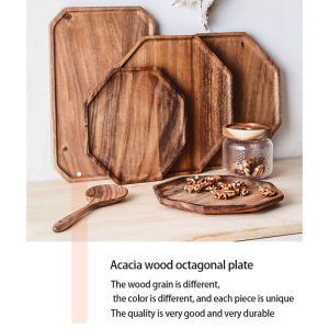 Solid wood plate Wood tray Household round octagonal dinner plate Fruit Dim sum breakfast plate Acacia wood sushi plate