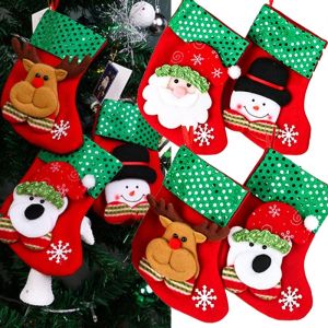 4pcs Festive Christmas Hanging Stocking / Santa Snowman Reindeer Pattern Gift Sack / Decorative Candy Storage Pouch for Xmas Tree Ornament and Holiday Party Favors