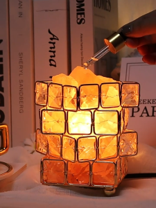 Four-layer crystal salt lamp with a Rubiks Cube design natural Himalayan salt stone night light plug-in bedside lamp perfect for worthy princess room decor ambient night light.