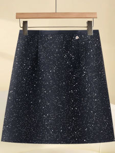 XIANGHOUMINCHU | Style Wool Blended Tweed Half Skirt with Sequins
