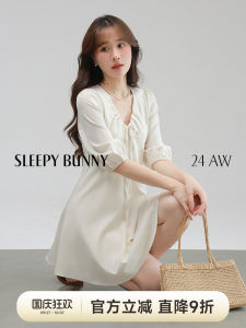 White V-Neck Sash Dress Women Summer Loose Draped High Waist A-Line Mini Skirt Short Sleeve Dresses Sweet Style Citywalk