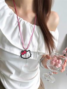 Cute Cartoon Hollow out KT Cat Pendant Necklace Womens Fashion Design Sweater Chain Accessory Hip Hop Style Red Color