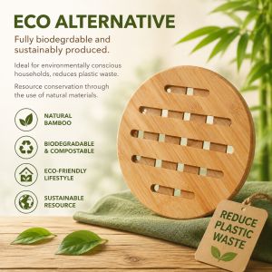 Set of 1 Pot Coasters Round Bamboo Non-Slip Washable Coasters Heat-Resistant Pot Coasters Pan Protectors for Kitchen Bowl Pots