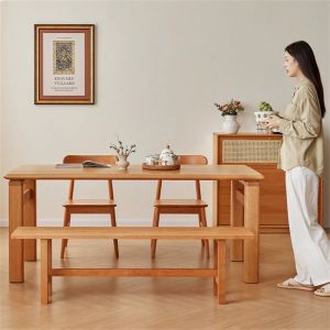 Solid Cherry Wood Dining Table with Chairs Home Use Long Rectangle Table for Living Room Work Station Art Style Furniture