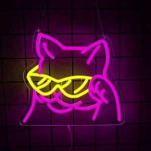 Cat Neon Sign for Wall Decor,Cat Lover Led Light Up Signs for Bedroom Man Cave Home Animal Bar Pet Shop Birthday Party Decor