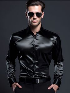 Áo Sơ Mi Lụa Satin Pha Trộn Dài Tay Bóng Rạng Rỡ Thường Ngày Cỡ Lớn Cho Nam Biểu Diễn Sân Khấu Áo Sơ Mi Lụa Lụa Mềm Mại