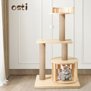 Osti Solid Wood Cat Tree Tower with Scratching Post for Indoor Cats Kitty House