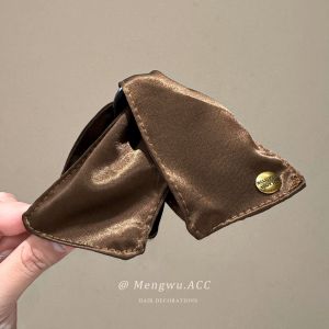 MENGWU | Navy Blue Satin Bow Hair Clip Large