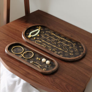Premium Wooden Essential Oil Diffuser Tray Leather Desktop Storage Plate Bracelet Display Stand Key Holder Home Decor