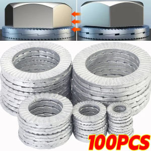 Dizoey 100Pcs Steel Washer Self-locking Double Stack Washers Anti-loosening Screws Bolts Assortment Kits Home Furniture Fastener Accessories
