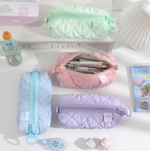 Hisocute Creamy Style Student Stationery Storage Bag Soft Fresh Makeup Bag Candy Color Polyester Pure Color Daily Learning Supplies