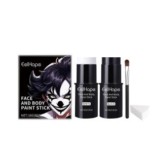 Black + White Oil Face Body Paint Set Full Face Body Paint Stick Kit with Brushes for Halloween Party Cosplay Clown Sfx Makeup