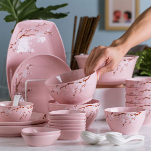 Shunxiang Ceramic Tableware Suit Fish Plate Soup Bowl Plate Household Bowl Plate Creative Cherry Blossom Tableware Young Adult Sakura Phantom
