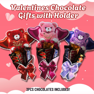 Valentines Day Chocolate Gifts with cute Bouquet Designed Holder - 3pcs chocolates included!