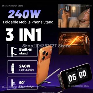 Holder Charger Cable 240w Built in Phone Stand Charging Cable USB C for Foldable Bracket Type USB Type C Flat Charger