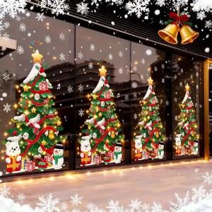 9 Miếng Dán Cửa Sổ Giáng Sinh Cao Cấp Mạ Vàng PVC Dán Tĩnh Điện Trang Trí Kính Hình Ông Già Noel Gấu Bắc Cực Chim Cánh Cụt Tuần Lộc Trang Trí Lễ Hội Có Thể Tháo Rời Có Thể Sử Dụng Lại