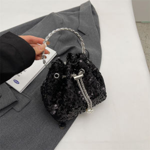 Fashionable Korean Style Sequin Design Bucket Handbag Womens Crossbody Bag Soft PU Leather Casual Single Shoulder Bag