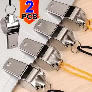 2PCS Loud Metal Whistle Team Sport with Rope Strong Sport Whistle Compact Wear Resistant Stainless Steel Whistles Lifeguards