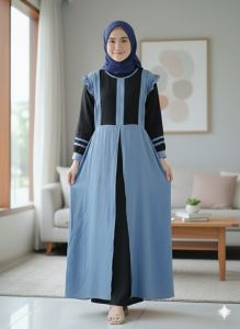 New zeline  dress gamis lebaran 2026 bahan crinkle double layer/gamis lebaran model terbaru/gamis crinkle kombinasi jumbo